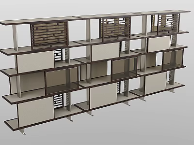 Modern Bookcase Design With Open Shelves Multiple Compartments And Metal Frames 3d model