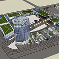 Modern Commercial Complex With Curved Glass Curtain Wall And Multi Storey Structure 3d model