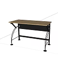 Wooden Top Desk With Curved Black Metal Legs And Stable Structure Design