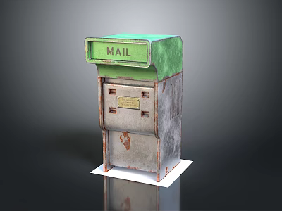 Vintage Mailbox With Green Top MAIL Lettering Worn Metal Body And Base 3d model