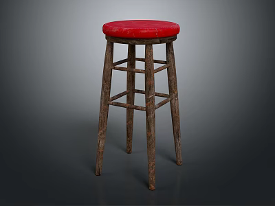 Red Padded Seat Bar Stool With Sturdy Wooden Frame And Classic Design 3d model