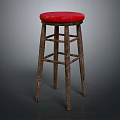 Red Padded Seat Bar Stool With Sturdy Wooden Frame And Classic Design