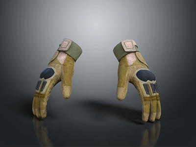 Military Green Protective Gloves With Reinforced Palms And Wrist Straps 3d model