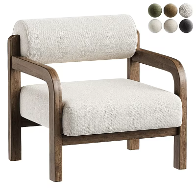 Modern Minimalist Single Chair with Wooden Frame and Light Fabric Cushion Armrest Design 3d model