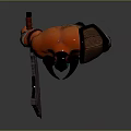 Red Skinned Game Movie Character With Horned Helmet Armored Shoulders And Weapon