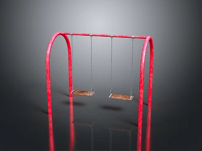 Red Arched Frame Swing Set with Two Wooden Seats for Outdoor Playground Equipment 3d model