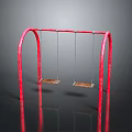 Red Arched Frame Swing Set with Two Wooden Seats for Outdoor Playground Equipment