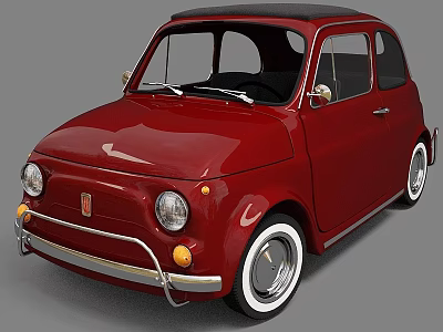 Red Vintage Compact Car With Black Roof Round Headlights And White Wall Tires 3d model