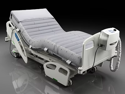 Medical Bed With Adjustable Frame Inflatable Mattress Mobile Wheels And Control Panel 3d model