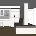 Modern Apartment Interior With Window Bookshelves Bench TV Wooden Floor And Cabinets