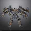 3D Rendered Mechanical Creature With Blue Orange Elements Multiple Limbs And Intricate Design