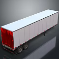 White Semi Trailer With Red Rear And Wheels On Reflective Surface 3d model