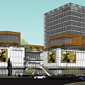 Modern Commercial Complex With Shopping Mall Atrium Green Spaces Escalators And Outdoor Seating