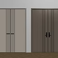 Modern Minimalist Double Doors With Beige Light Wood Black Lines And Handles For Interior Design
