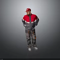 Man Wearing Red And Gray Jacket With Red Cap Standing Against Gray Background 3d model