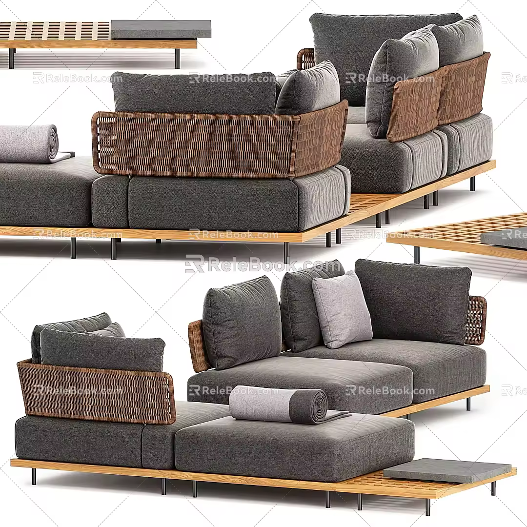 Corner Sofa Multi-person Sofa Rattan Woven Sofa Fabric Multi-person Sofa Outdoor Sofa Roll Blanket 3d model