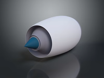 White Cylindrical Industrial Equipment With Blue Conical Tip And Smooth Surface 3d model