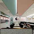 Shrimp Dry Pot Restaurant With Modern Interior Blue Walls White Signage And Dining Area