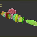 Colorful Food Skewer With Red Mushroom Green Cubes Pink Rings And Orange Tip