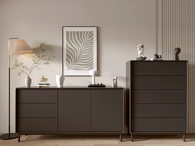 Modern Console And Side Cabinet With Floor Lamp Plant Decorative Painting And Ornaments 3d model
