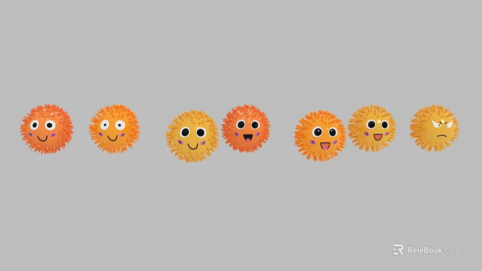 String of Orange Yellow Decorative Pom Poms With Smiley Faces For Festive Decor 3d model 