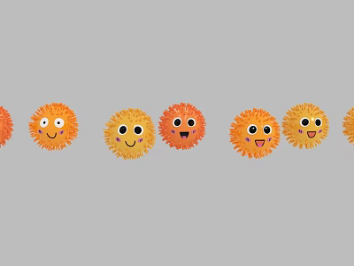 String of Orange Yellow Decorative Pom Poms With Smiley Faces For Festive Decor 3d model