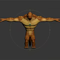 Orange Muscular Game Movie Character With Green Chest Gem And Outstretched Arms