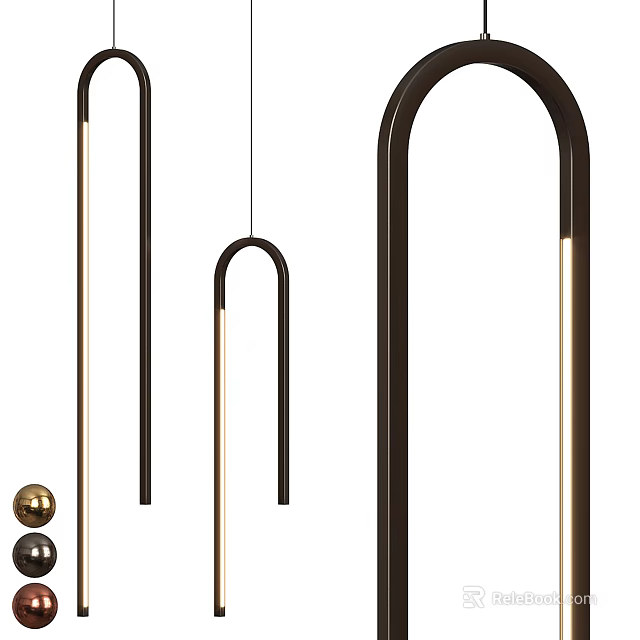 Modern U Shaped Black Metal Pendant Light With Gold Accent And LED Lighting 3d model 