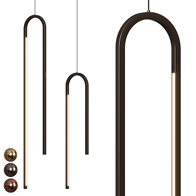 Modern U Shaped Black Metal Pendant Light With Gold Accent And LED Lighting 3d model