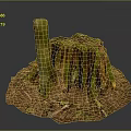 Tree Stump with Green Moss Surrounded by Dirt and Twigs Detailed Natural Forest Floor