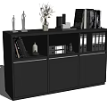 Modern Bookcase Interior Design With Open Shelves Sculptures Vase Dried Flowers Books And Binders