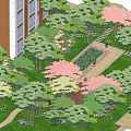 Beautiful Residential Landscape With Lush Trees Colorful Flowers Lawn And Stone Pathways