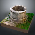 Ancient Circular Stone Well Structure With Rough Texture And Green Grass Around Base 3d model