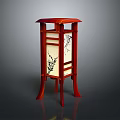 Traditional Chinese Lantern With Red Wooden Frame White Lampshade And Black Patterns
