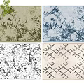 Square Rugs With Various Botanical Branch Abstract Geometric Diamond Patterns In Different Colors