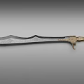 Ornamental Sword With Engraved Curved Blade And Decorative Brass Hilt Wooden Handle