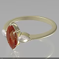 Elegant Gold Ring Featuring Red Central Gemstone And White Accent Stones 3d model