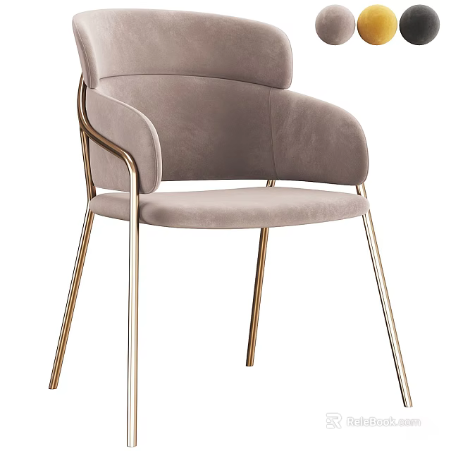 Modern Dining Chair With Beige Velvet Upholstery And Gold Metal Legs 3d model 
