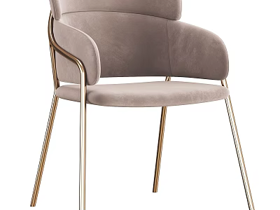 Modern Dining Chair With Beige Velvet Upholstery And Gold Metal Legs 3d model