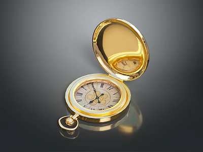 Elegant Vintage Open Gold Pocket Watch With Roman Numeral Dial As Daily Life Accessory 3d model