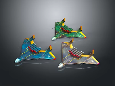 Colorful Toy Airplane Models With Vibrant Green Blue Yellow Wings And Red Accents 3d model