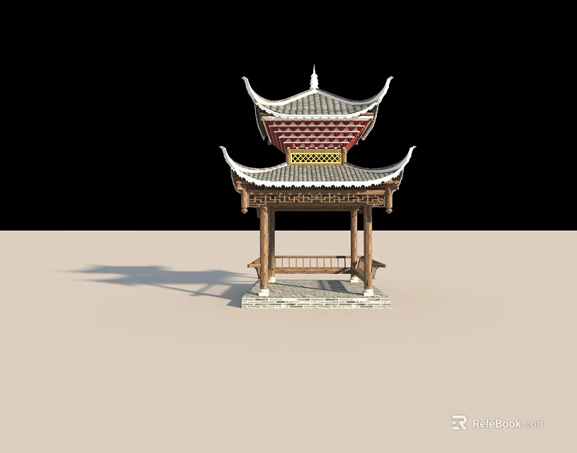 Traditional Chinese Pavilion With Multi tiered Curved Eaves Tile Roof And Wooden Frame 3d model 