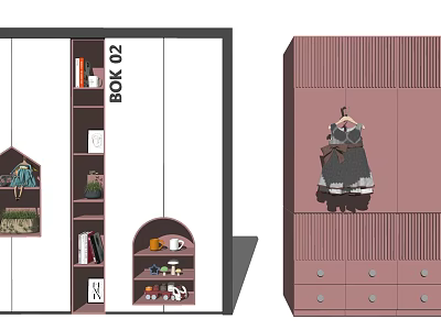 Modern Striped Pink Decorative Cabinet With Bookshelf Drawers And Hanging Space 3d model