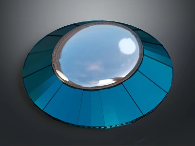 Blue Circular Decorative Structure With Fan Shaped Panels And Transparent Dome 3d model