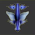 Fantasy Animal with Cat Head Fish Body Blue Purple White Iridescent Shiny Wings and Fins