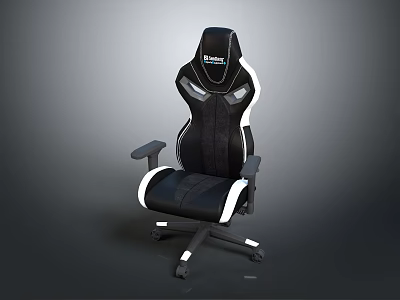 Modern Black And White Gaming Chair With Comfortable Design And Rolling Wheels 3d model