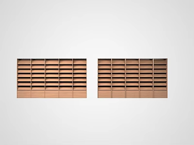 Brown Shutter Style Decorative Cabinets Placed Side by Side Against White Background 3d model