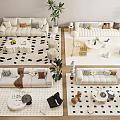 Modern cream style sofa coffee table combination 3d model