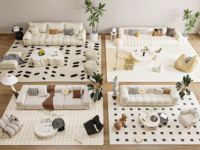 Modern cream style sofa coffee table combination 3d model