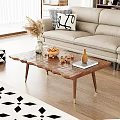 Beige Two Seater Sofa With Wooden Coffee Table And Decorative Items On Wooden Floor